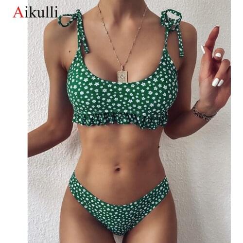 New Ruffle Print Bikinis Women Swimsuit 2021 Sexy Bandeau Floral Swimwear Push Up Bikini Set Brazilian Swim Bathing Suits Female