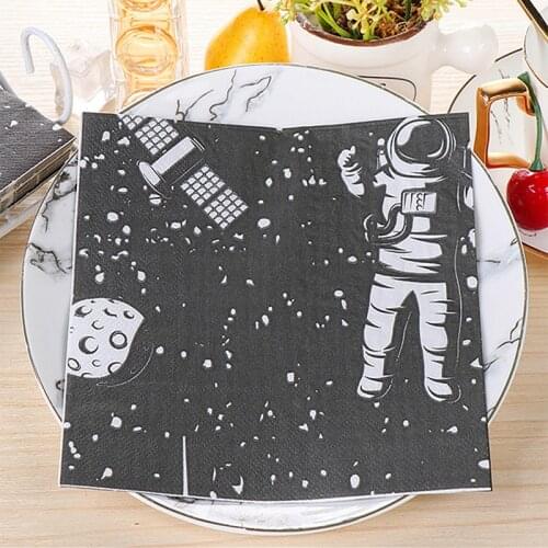 20Pcs/Pack Black Astronaut Table Decoupage Paper Napkins Creative Cute Cartoon Napkin Paper Tissue for Kids Party Supplies