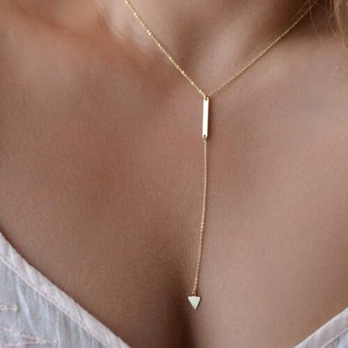 Simple Metal Stick Geometric Triangle Tassel Chain Necklace Womens Fashion Short Sweater Chain Exquisite Necklaces