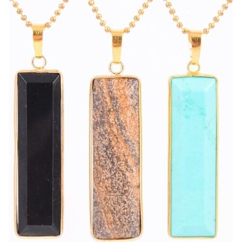 Reiki Chakra Natural Gem Stone Aventurine Rectangle Necklaces & Pendants for Men Women Healing Jewellery D442