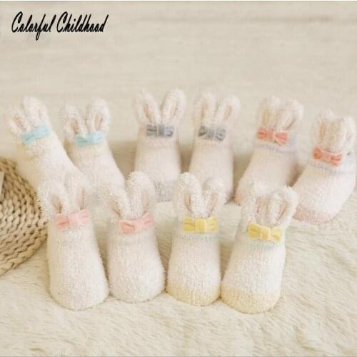Colorful Childhood Baby bunny socks toddler Girls/ Boys fleece Rabbit socks for 0 -12m Newborn anti-slip floor Socks