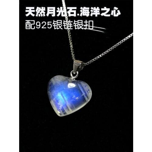 Natural Blue Light Moonstone Pendant Women Rainbow 18x17mm Heart Love Water Drop Gemstone Love Gift Crystal Healing AAAAAA