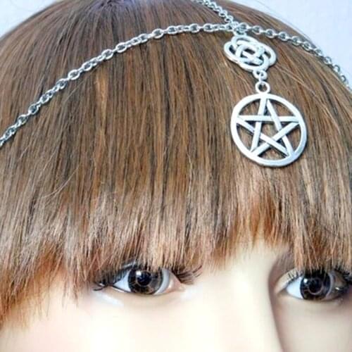 Gothic Magic Pentagram Hair Accessories Chain Witchcraft Irish Knot Hair Ornament Jewelry Silver Color Accessories VGH013
