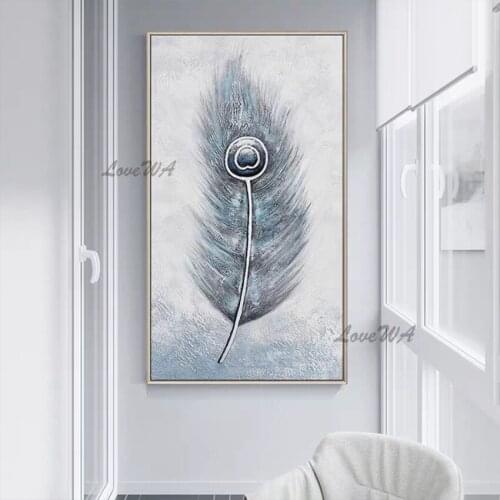 Silver Feather Art Picture Hand-painted Oil Painting Canvas Texture Thick Wall Picture Art Home Decor Large For Living Room Deco