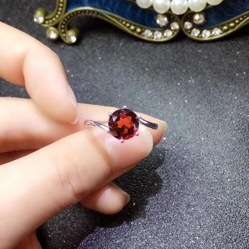 Classic cute round Natural red garnet gem Ring S925 Silver Natural Gemstone Ring Womens girl wedding gift fine Jewelry