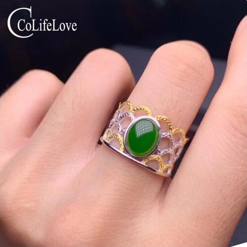 CoLife Jewelry 2020 New Fashion 925 Silver Ring 6mm*8mm Natural Jasper Ring Sterling Silver Gemstone Ring Gift for Woman