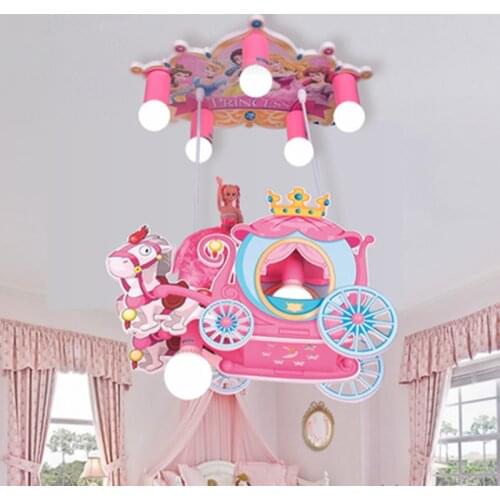 Cartoon creative carriage chandelier girl bedroom Princess Room childrens room lamp modern lovely pink princess pendant lamp