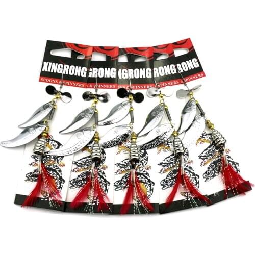 Metal Fishing Lure Spoon Lure rotated double Sequins Bait Fishing Tackle Hard Bait Spinner Bait with feathers hook 9cm 11.7g