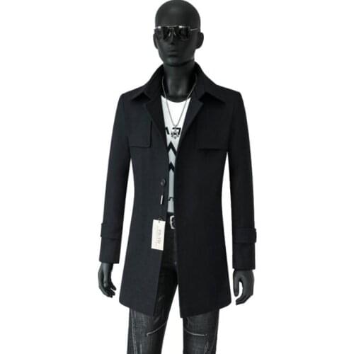 Winter casual woolen coat men trench coats long sleeves black Single-breasted overcoat mens cashmere coat masculino england 983
