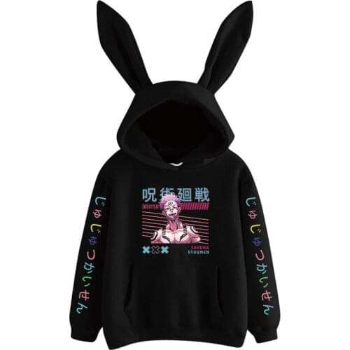 Janpanese Anime Jujutsu Kaisen Rabbit Hoodie Women Girls Kpop Sweatshirts Kawaii streetwear Yuji Graphic Harajuku