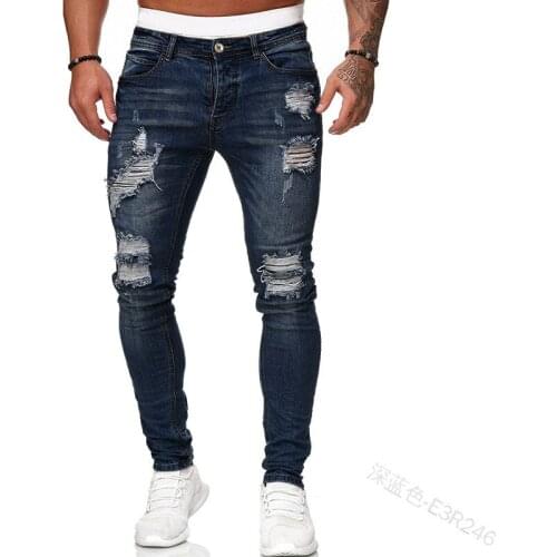 Casual Ripped Hole Jeans Fashion Comfortable Pants Pencil Denim Trousers Hip Hop Jogging Fitness Pant Daily Life Vacation