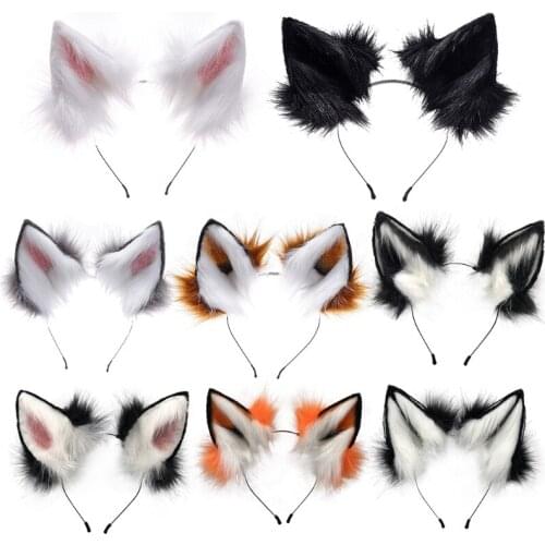 Handmade Furry Wolf Ears Headband Simulation Animal Kawaii Cosplay Hair Hoop