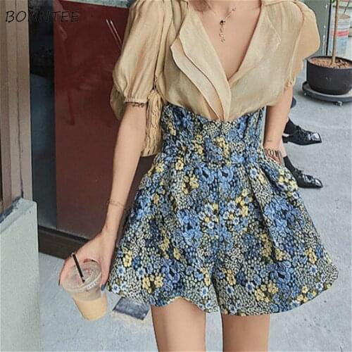 High Waisted Shorts Women Casual Retro Floral Korean Fashion Design Chic Ladies Clothing Streetwear All-match Summer Stylish Ins