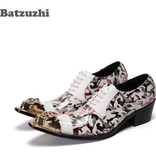 Batzuzhi 6.5cm High Heel Mens Shoes Lace-up Personality Mens Dress Leather Shoes Pointed Toe Party and Wedding Male Shoes! 6-12