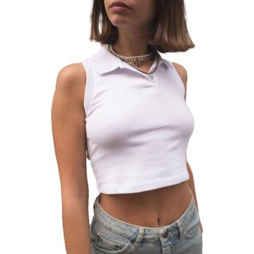 Womens Crop Tops, Sleeveless Solid Color Summer Leisure Tops Lapel Neckline Buttons Shirt for Female