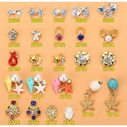 10pcs/pack Rhinestone Butterfly drill Alloy Nail Art Decoration Marine style Nail Jewelry DIY Starfish pendant Manicure Supplies