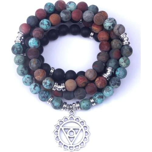 Vintage 108 Matte Stone Mala Bracelets Or Necklace Yoga Chakra Jewelry For Women Dropship