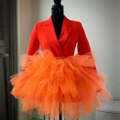 Real Image Orange Short Tulle Skirts 2020 Chic Tiered Ruffles Mini Tutu Skirt Women Elastic Custom Made Fashion Tulle Skirt