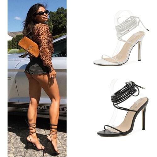 2021 Women High Heels Ankle Cross Strap Sandals Summer Ladies Party Dress Shoes Female Fashion Pointed End Sexy Thin Stilettos