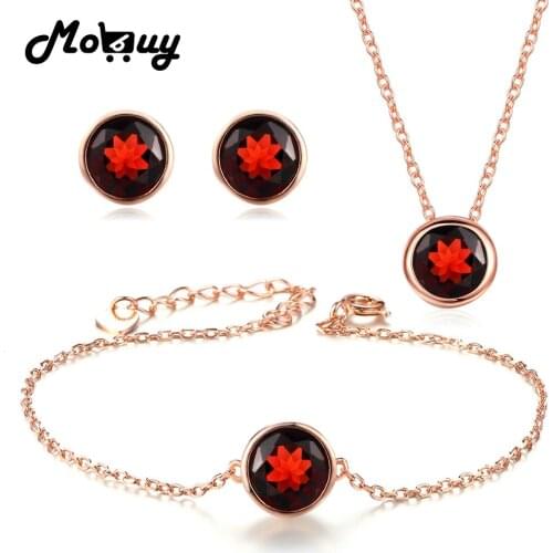 MoBuy 100%925 Sterling Silver Natural Gemstone Garnet Jewelry Sets For Women Gift Earring Bracelet Necklace Fine Jewelry V007EHN