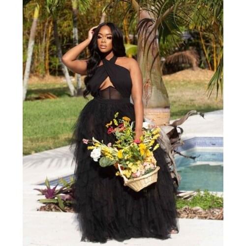 2020 New Arrival Famous Brand Women Set Solid Halter Strapless Ruffles Hem Summer Sexy Celebrity Party Maxi Dress