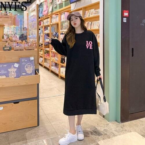 NYFS 2021 Korean New Winter Loose Thickened lamb cashmere Woman Dress Vestidos Robe femme Elbise Fashion Fat MM Printing Dress