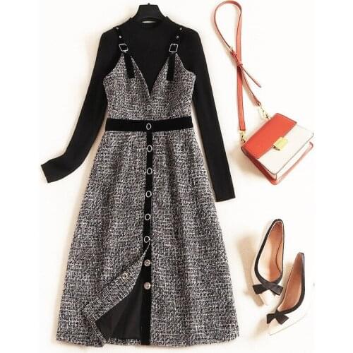 Fashion Long Sleeve Pullover Knit Top and Woolen Dress 2pcs High Quality Designer Autumn WInter Dresses for Women Vestidos