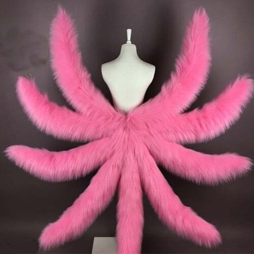 2019 New Game LOL KDA Ahri Cosplay Costume Sexy Fox lol Ahri Nine Tailed One Tail K/DA Ahri Tail Wig in Stock Cosplay White Pink