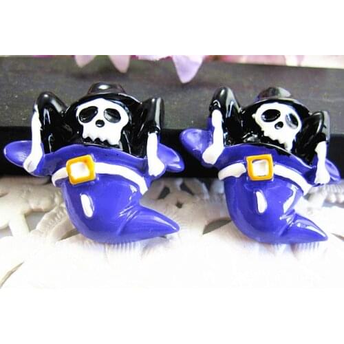 30pcs/lot kawaii flat back resin Halloween skull in the hat DIY resin cabochons accessories 29*27mm