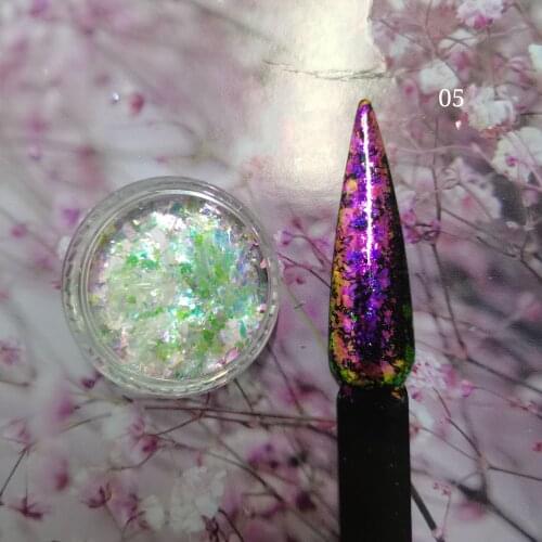 5g/lot Unicorn Magic Holographic Transparent Rainbow White Chameleon Flakes Multi Chrome Nail Powder Opal Aurora Flakes