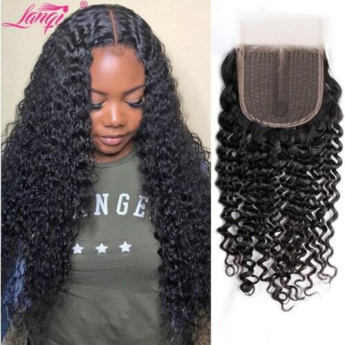 5PCS/Lot Brazilian Afro Kinky Culry Human Hair Closure Only T Part 4x1 Swiss Lace Closure Bresilienne Closure Cheveux Humain