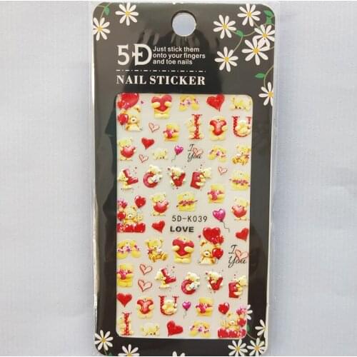 5D Nail Sticker Laser Anaglyph Effect Design Nail Foil Love Heart Bear Balloon Glue Stickers Decals Slider Nail Art Decoration
