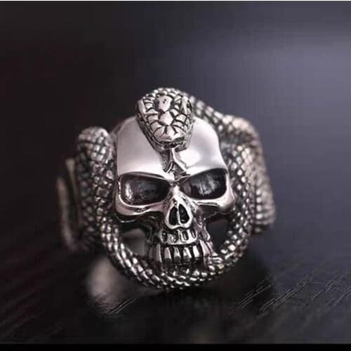 Vintage Style Snake Man Ring Devil Skull Biker Man Ring