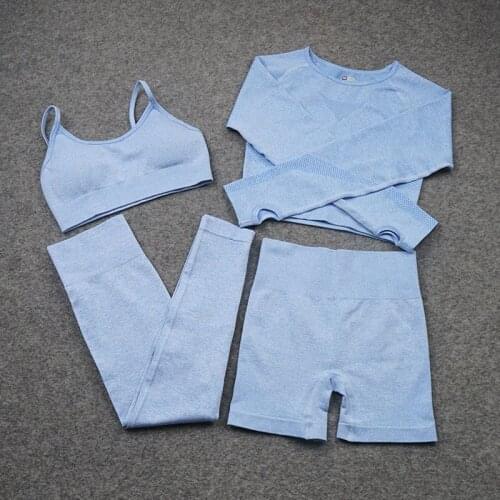 Seamless Yoga Set Workout Shirts Sport Pants Bra Gym Clothing Short Crop Top High Waist Running Leggings Sports Suit