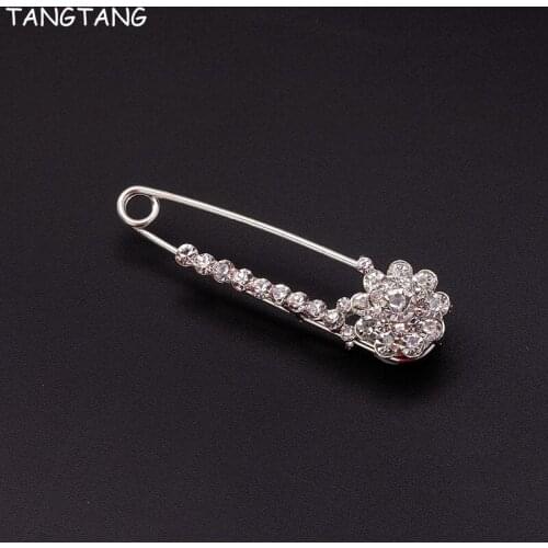 TANGTANG Scarf Brooch Pin White Color Clear Crystal Stone Jewelry Pins Clip For Ornament Accessories Fashion Pin Sales Unisex