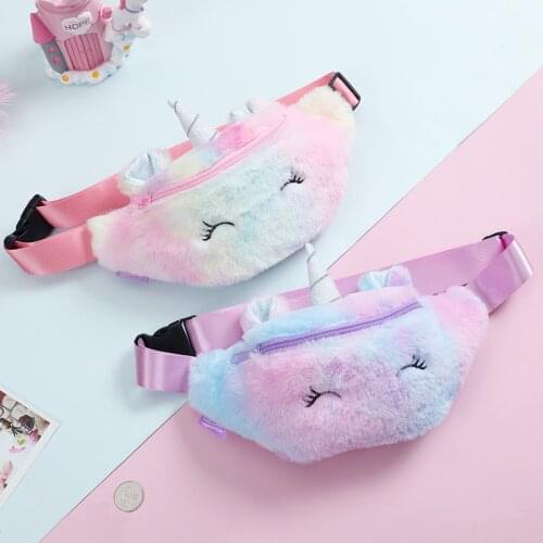 Children Unicorn Fanny Pack Women Girls Fashion Winter Waist Bag Plush Chest Bag Cartoon Coin Purse Cute Crossbody Bags G202