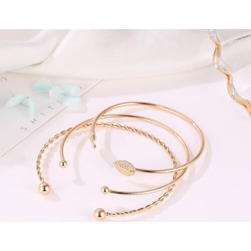 Three-Piece Simple Style Elegant Tree Leaves Volution Smooth Bangles For Women