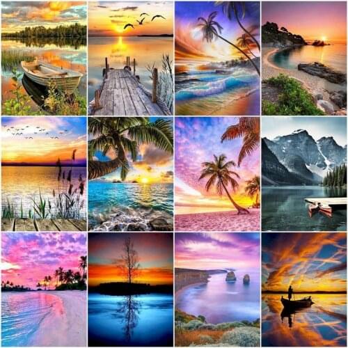 GATYZTORY Coconut Palm On Beach Scenery Painting By Numbers For Adults 60x75cm Framed Diy Gift Acrylic Canvas Home Wall Decor Ar