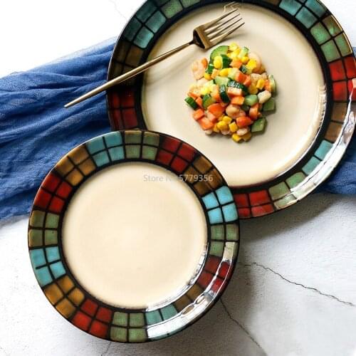 American Ceramic Tableware Creative Hand-painted Plate Steak Plate Pasta Plate Home Flat Dish Breakfast Plate