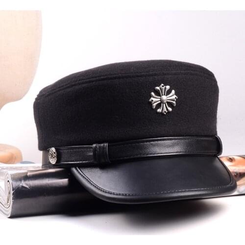 Womens Mens Real Leather&Woolen Black Adjustable Military Beret Service Cap Newsboy jazz/Navy/flat/Army cap/hat