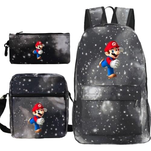 Beautiful Mario Backpacks 3 PCS/Set Laptop Knapsack Children School Bags Men Women Fashion Daily Rucksack Travel Bag Mochilas