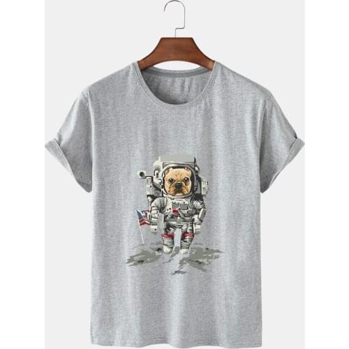 Summer Women Short Sleeve T-Shirt Personality Fashion Space Dog Print Short Sleeve T-Shirt Cotton for Women with Round Collars