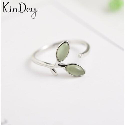 Kindey Fashion Silver Color Opal Leaf Rings For Women Wedding Statement Finger Ring Christmas Gifts
