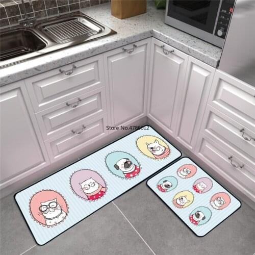 Fashion Cute Cartoon Light Blue Dog Bullfighting Kitchen Mat Entry Mat Non-slip Foot Mat Bedroom Bedside Blanket
