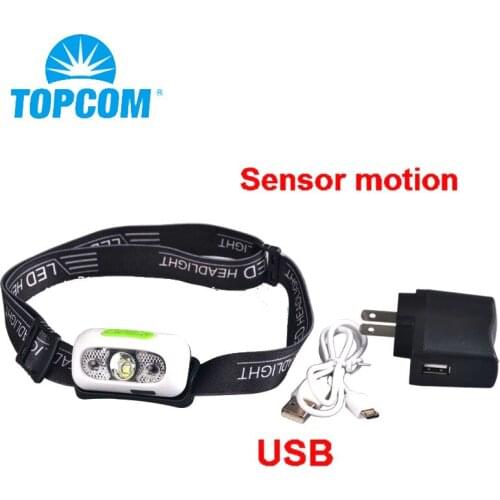 TopCom Mini Rechargeable 3W LED Headlamp Body Motion Sensor Headlight Camping Flashlight Head Light Torch Lamp With USB
