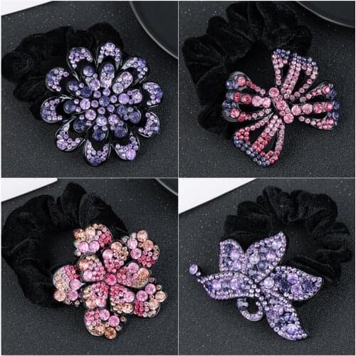 New Korean Flannelette Hair Circle Simple Crystal Hair Rope Head Flower Hair Accessories Plush Large Intestine Circle Hair Band
