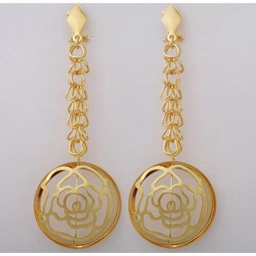 2021 New Exquisite Dubai Jewelry Set Fashion Gold-color Long Drop Dangle Earrings Nigerian Wedding Jewelry Set Costume Design