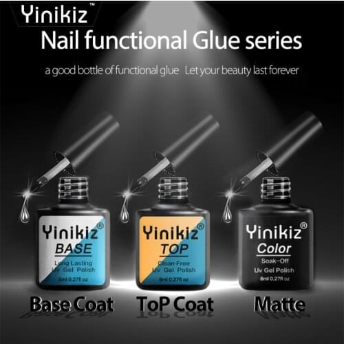 Yinikiz New Arrival Uv Led Nail Gel Polish Lacquer Primer Gel Nails Top Coat No Need Wipe Matt Top Coat Glue Varnish