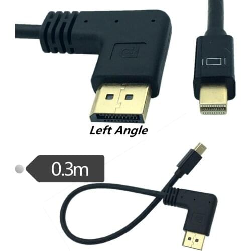 Display Port 90° Angle Male to Mini Display Port Male Video Cable Adapter 0.3M