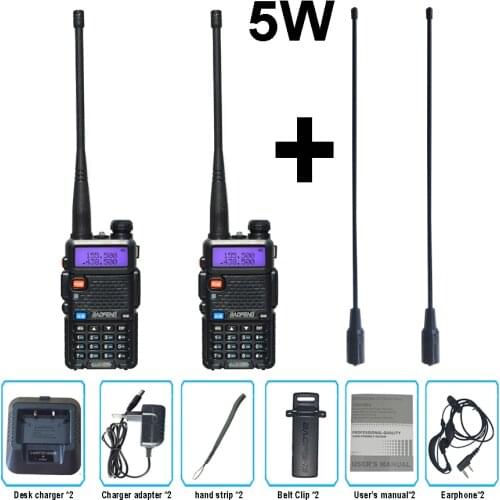 2pcs High Power 5W Baofeng UV 5R Walkie Talkie UV-5R Portable Amateur Ham CB Radio Station 10KM UV5R Dual Band FM Transceiver